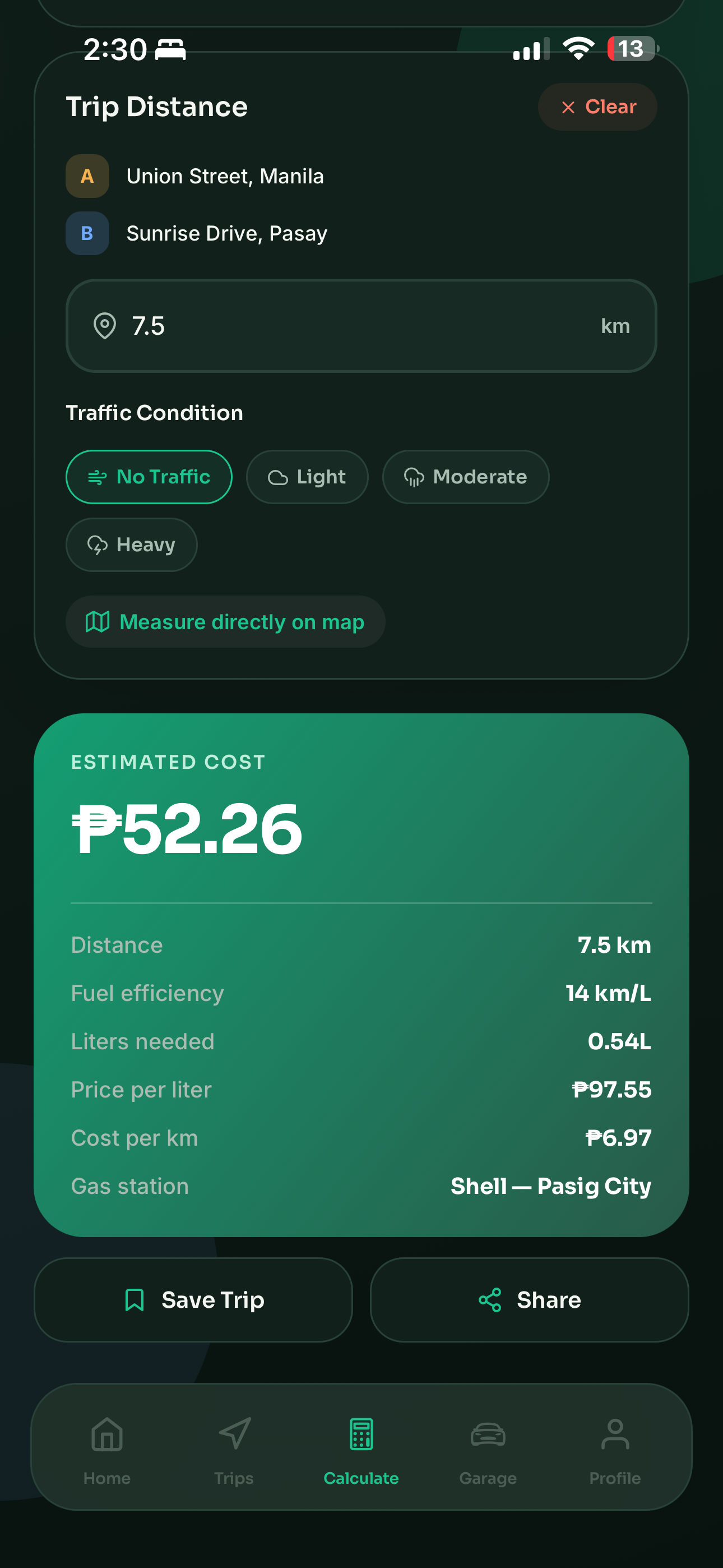 Refilio trip history preview